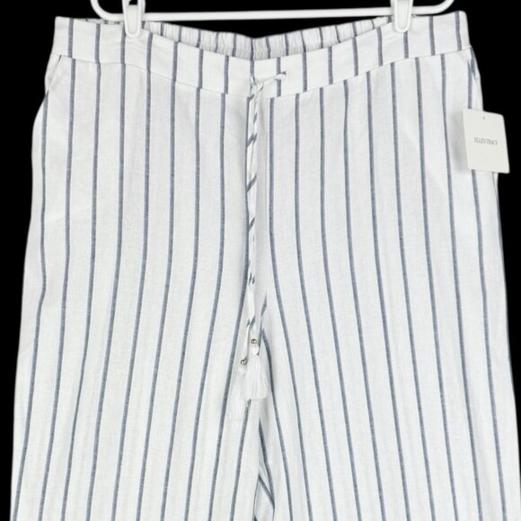 NWT Ellen Tracy Women's Linen Blend Pull-on Straight White Blue Stripe Pants XL - Picture 3 of 11